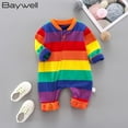thumbnail image 2 of Praeter Cute 0-12M Newborn Autumn Spring Striped Rainbow Round-Neck Zipper Long-Sleeves Rompers Infant Baby Jumpsuit Clothes, 2 of 6