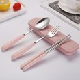 thumbnail image 2 of Stainless Steel Chopsticks Spoon Fork Cutlery Set Ceramic Tableware Set Portable with Case for Travel Home Camping Pink, 2 of 8