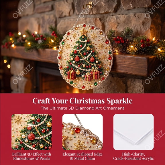 Christmas Diamond Art Kits for Adults 5D DIY Paint with Frame Holiday Decor Craft by OVFUIZ