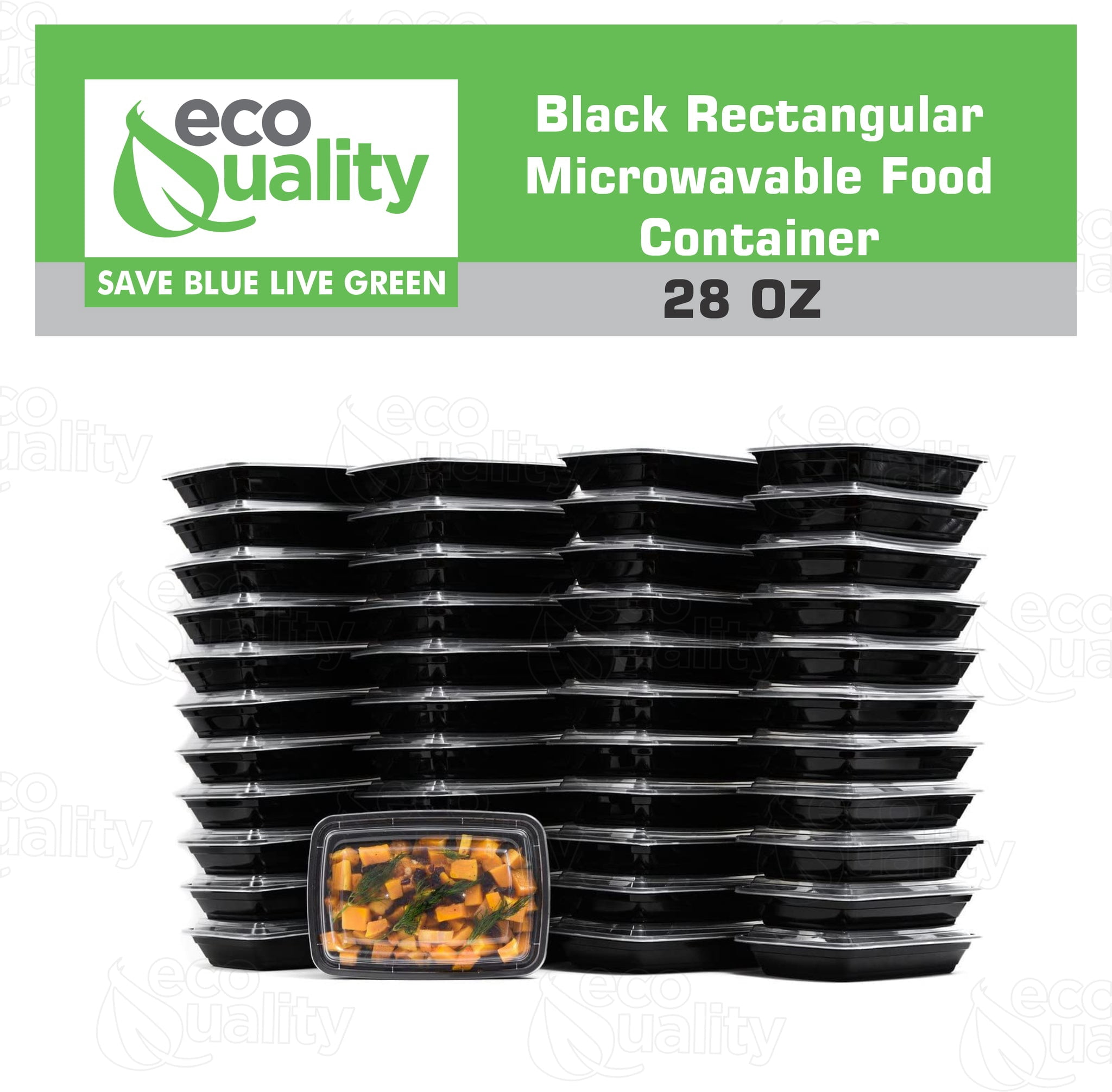 [100 PACK] Reusable 28 oz Food Storage Containers with Lids by EcoQuality Rectangular BPA Free Freezer, Microwave & Dishwasher Safe Airtight & Watertight Stackable, Lunch Meal Prep, To-Go, Bento Box
