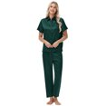 thumbnail image 5 of Usloyux Women's 2 Piece Outfits Short Sleeve Collared Shirt and Pants Matching Lounge Set Solid Casual Tracksuit with Elastic Waist, Green L, 5 of 8