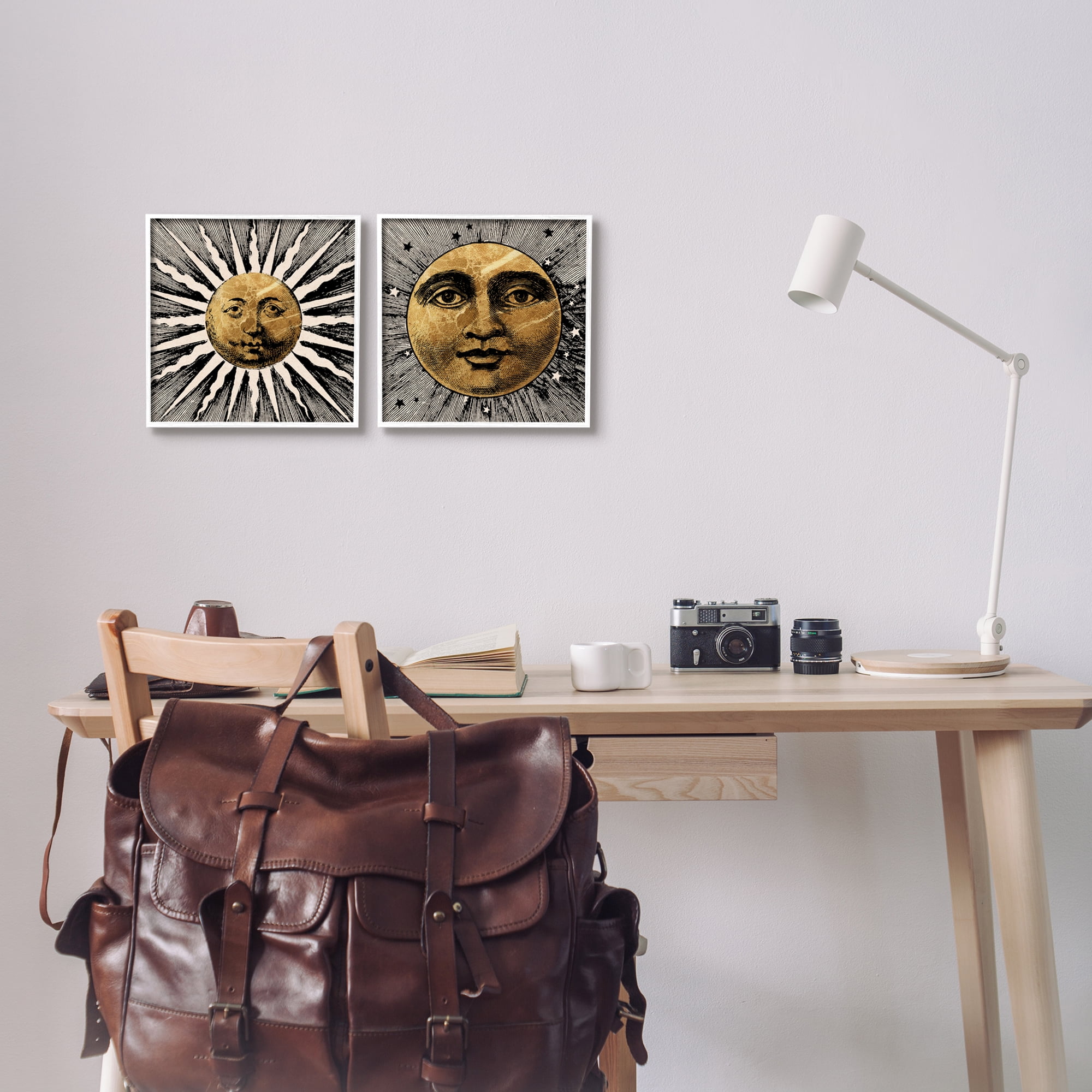 Stupell Industries Boho Sun & Moon Landscape Painting White Framed Art Print Wall Art, 12 x 12