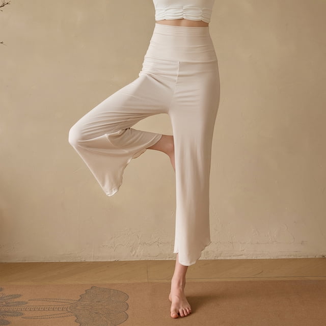 TaTaai Women Loose Fit Solid Color Wide Leg Cropped Yoga Pants Pilates Sports Pants High Waist Stretchy Breathable Non See-through Machine Washable Gym Casual Wear Gift