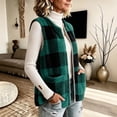 thumbnail image 5 of Kinrui Women's Plaid Fleece Vests Tops Zip Up Collarless Sleeveless Fall Jacket Lightweight Fuzzy Outerwear with Pockects Army Green XXL, 5 of 6
