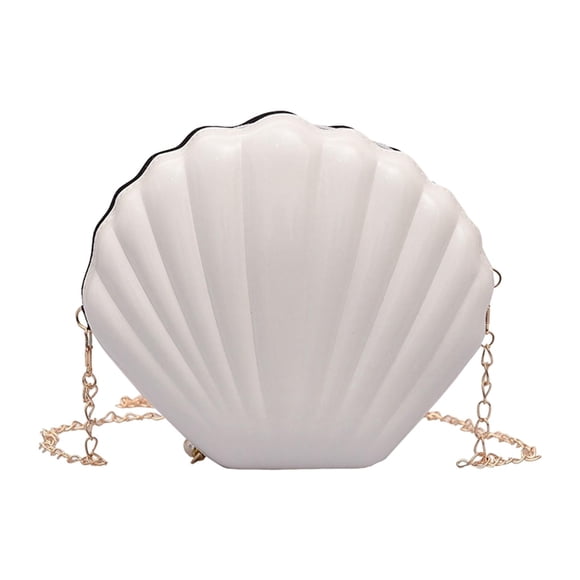 Women Shell Shape Shoulder Bag Fashion Clutch with Strap Purse for Traveling white