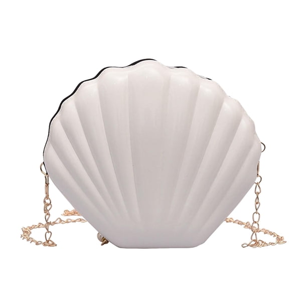 Bolso de hombro con forma de concha para mujer, monedero novedoso con cremallera de cartera de cadena extraíble blanco jinwen Monedero de hombro para mujer