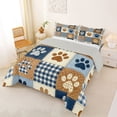 thumbnail image 2 of Homewish Dog Paw Checked Full Size Comforter Sets,Vintage Pet Theme Bedding Comforter Set,Blue,Light Gray Reversible,3 Pieces,1 Comforter and 2 Pillowcases, 2 of 7