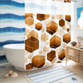thumbnail image 5 of No Hook Shower Curtain with Built-in Rings - Orange White Gold Geometric Washable Waterproof Fabric Bathroom Curtains for Hotel,Rentals, 72X 96 Inch Extra Long , Modern Abstract Hexagon Pattern, 5 of 9