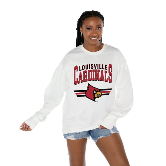 Women's Gameday Couture White Louisville Cardinals Oversized Swift Strike Long Sleeve T-Shirt