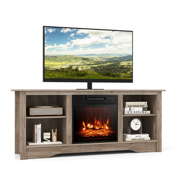 Gymax 58'' TV Stand w/ 18'' Electric Fireplace Heater 3-Adjustable Shelves for 65'' TV