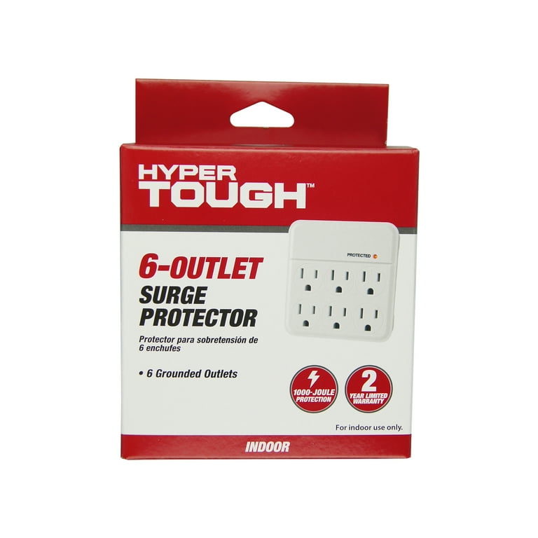 Hyper Tough 6-Outlet Surge Tap 1000-Joule Protection, White Hyper Tough 6-Outlet Surge Tap 1000-Joule Protection, White