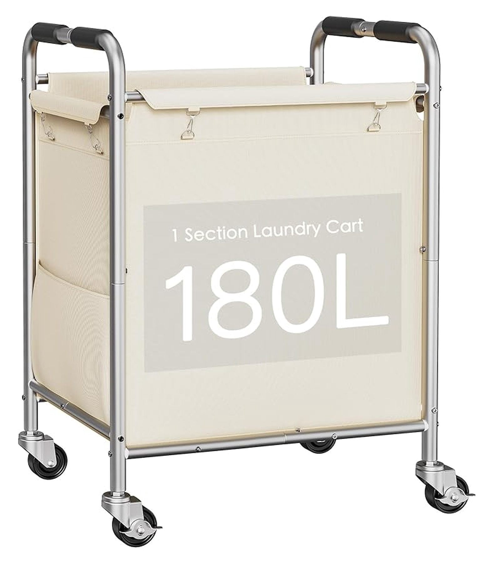 Heybly 160L Rattan Laundry Hamper With Wheels & Lid - 2-Section Sorter, Removable Liner, Side Pocket, Natural Color