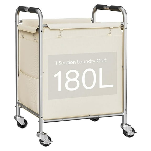 Rolling Laundry Basket with Wheels, 180L Hamper Sorter Cart - Beige