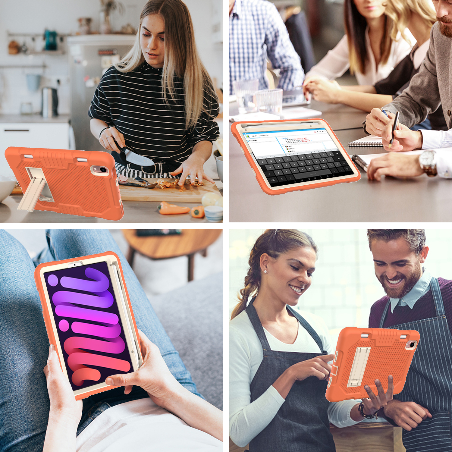 3-in-1 Case for Apple iPad Mini 2021 (8.3 Inch, 6th Generation) Tablet - Silicone/Plastic Composite Case, Shockproof Drop Proof Rugged Cover, Built-in Pencil Holder Kickstand Hard Shell (Orange)
