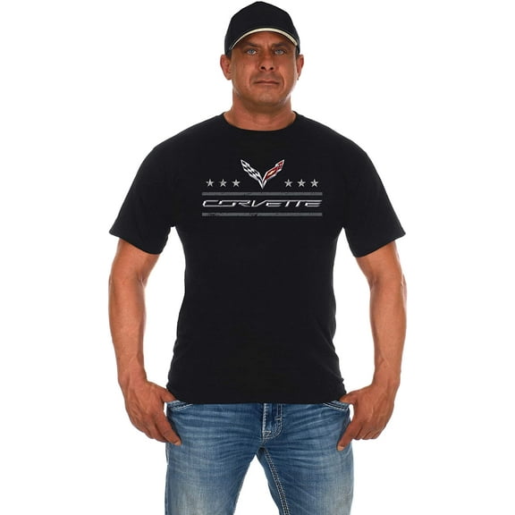JH Design Group Men's Chevy Corvette Distressed Stars & Bars Crew Neck T-Shirt