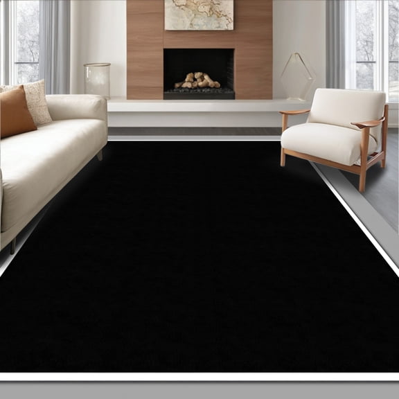 ODIKA 4'x6' Machine Washable Non-Slip Area Rug, Classic Solid Elegance Professional High Traffic Rug, Black, 374335