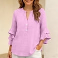 thumbnail image 7 of Qiopertar Women's 3/4 Lace Sleeve V-Neck Button Blouse Casual Loose Fit Top Spring Summer Boho Shirt, Hot Pink S, 7 of 7