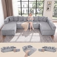 thumbnail image 2 of 146" Oversized U-Shaped Modular Sectional Sleeper Sofa, 5-Seat Convertible Couch with 8 Pillows, Corduroy Upholstery, Magazine Pocket, Gray, 2 of 14