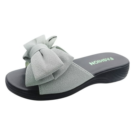 

ZIZOCWA Women Sandals Beach Fashion Bow Wedge Slippers for Women Slip On Open Toe Comfortable Summer Casual Shoes Sandals Arch Support Mint Green Size7