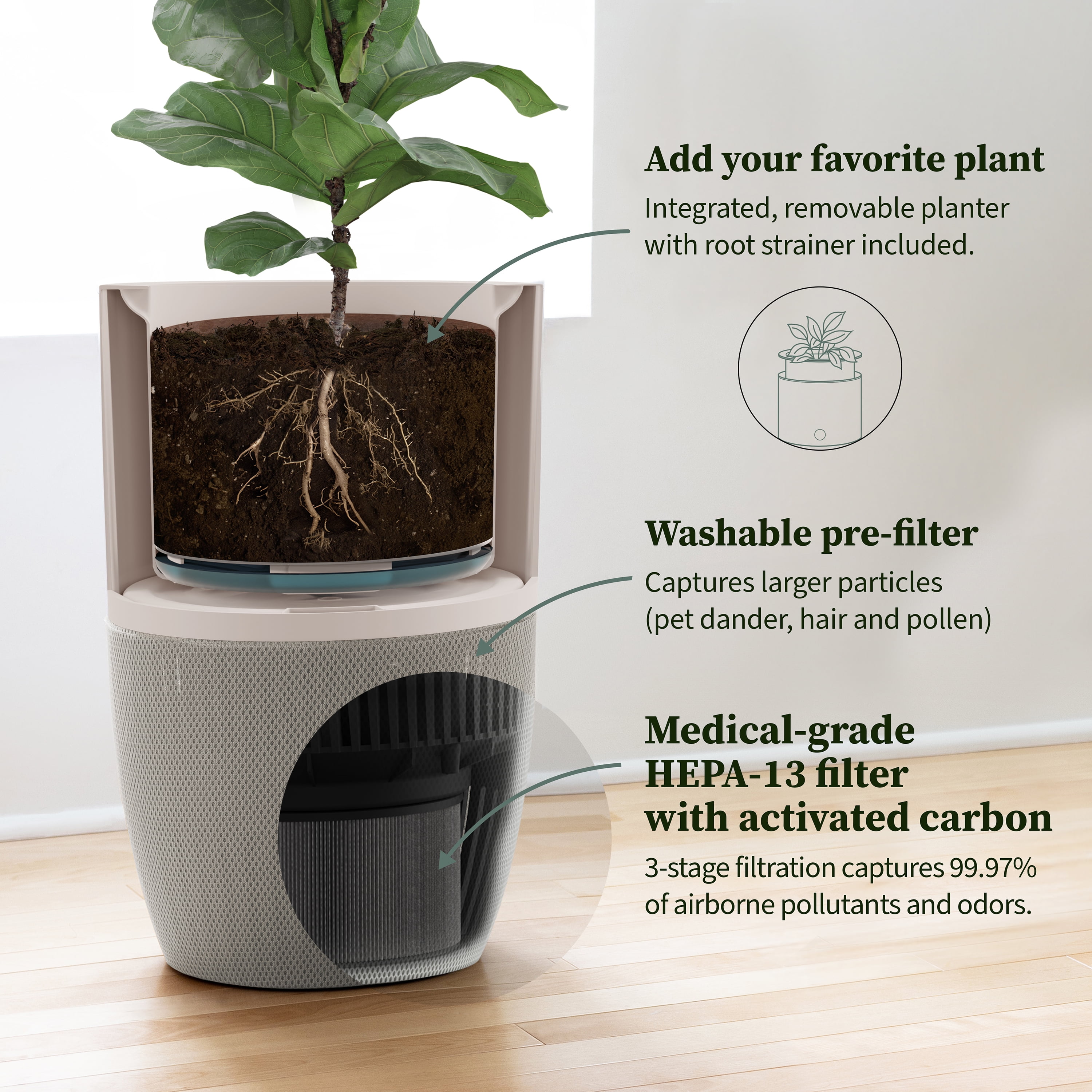 Dupray Bloom™ Air Purifier | Smart Medical-Grade HEPA-13 Air Filtration With Integrated Planter