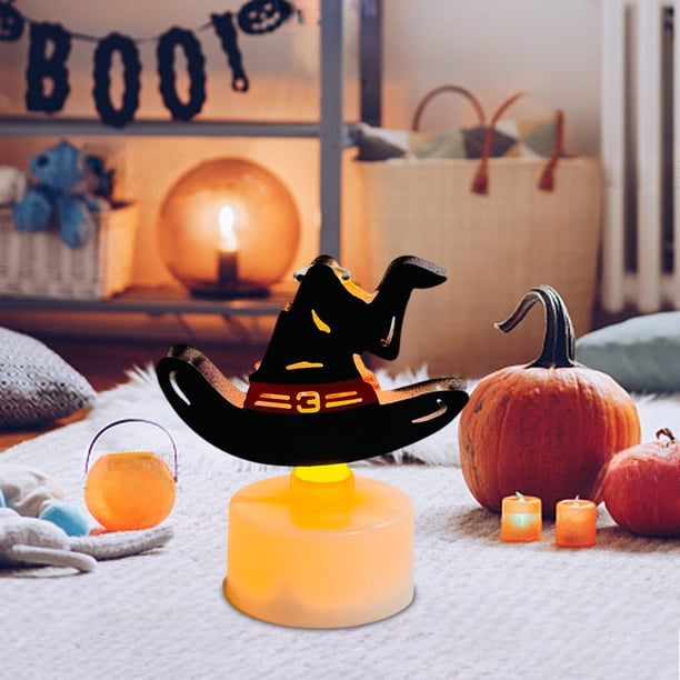 Juego de Velas Sin Llama con Forma de Murciélago para Halloween | Velas de Té a Pilas | Plástico Amarillo | 8 X 6 X 3 Cm | Decoración para Fiestas En Casa | 1 Vela