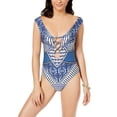 thumbnail image 1 of Kenneth Cole Hidden Paradise Off-The-Shoulder Tummy-Control One-Piece Swimsuit (X-Large) Blue, 1 of 2