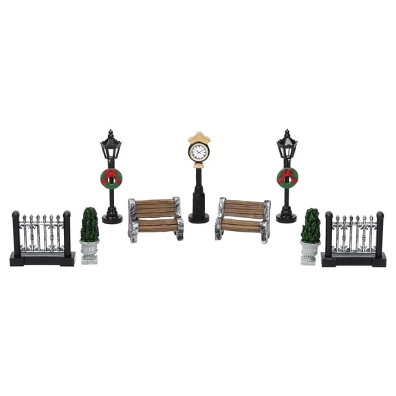 Christmas Village Decorative Figurine Accessory Set, Multicolor, 9 Pieces, by Holiday Time