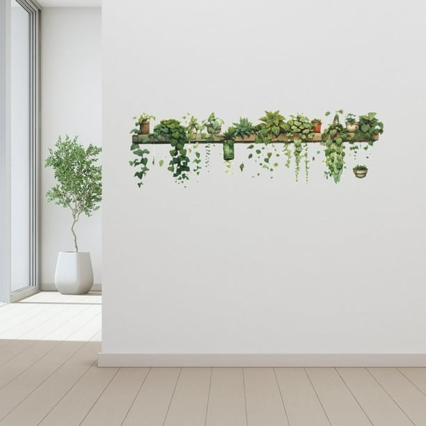 de pared verde resistente al agua para decoración del hogar, autoadhesivo, bricolaje, calcomanía de pared, planta colgante para comedor,