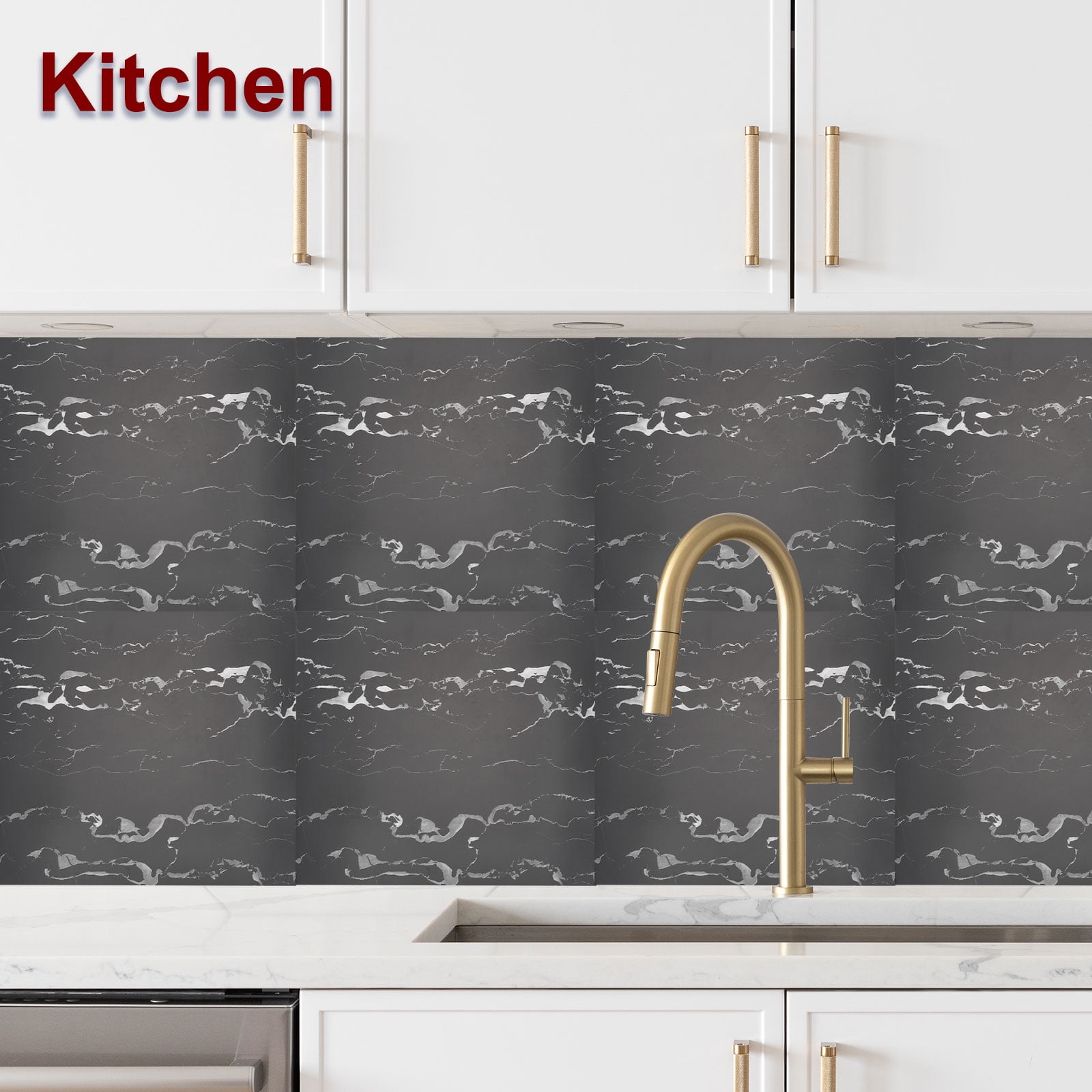 Uxcell 20Pcs Peel and Stick Marble Tiles, Waterproof Wall Panel Backsplash, 11.81"x11.81" Peel and Stick Shower Tiles for Bathroom, White Crystal Dragon Design