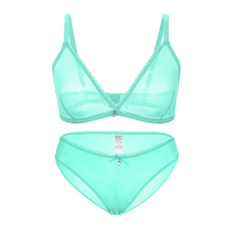 

Varsbaby Bra See Through Wirefree Bralette and Panties for Women
