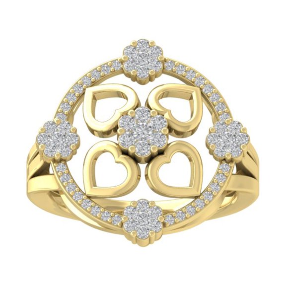 Araiya 14K Yellow Gold Cluster Diamond Heart Band Ring (1/2 cttw, I-J Color, I2-I3 Clarity), Size 7