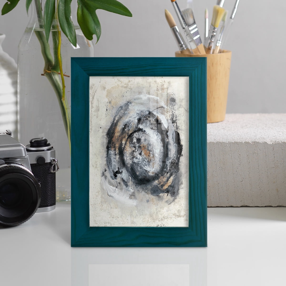 Circular Energy IV -Framed Print w/glass-Ocean Blue