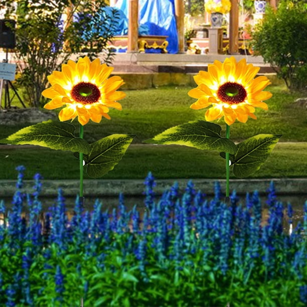Xihbxyly Luces de Jardín de Girasol, Diseño Floral Led para Exteriores, Tallos y Hojas Ajustables, Resistentes a La Intemperie, Decoración para Patio, Camino, Activación Nocturna Automática, Paquete