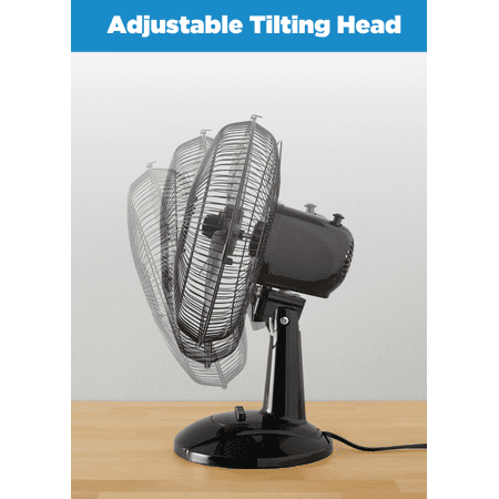 Mainstays 12-Inch Black Table Fan with 3-Speed Settings and Oscillation