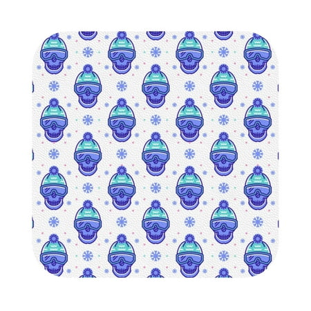 

Giroia Winter Snowflake Skiing Skull Coasters Leather Coasters Set of 6 Coaster for Drinks Square