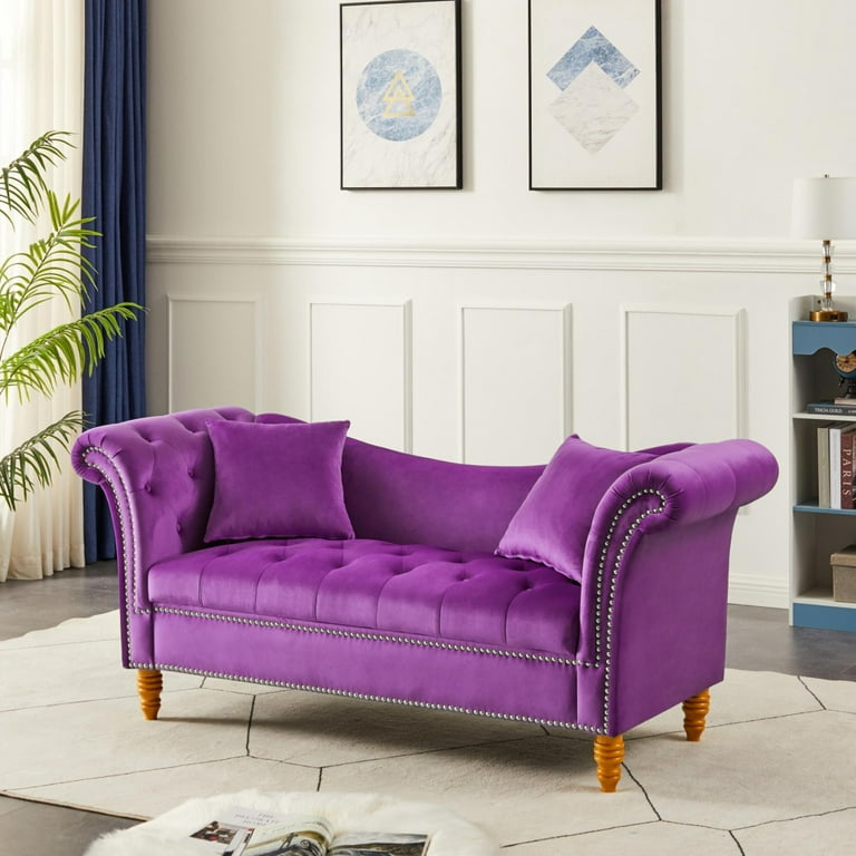 Velvet Storage Sofa with Pillows, 63