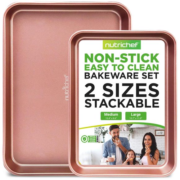 NutriChef, Baking Sheet, Cookie, Baking Pan, Sheet Pan, Baking Tray, Oven Tray, Nonstick, Cookie Sheets for Baking Nonstick, Kitchen Set, Home Essentials, Baking and Cooking, Rose Gold, 2 pc