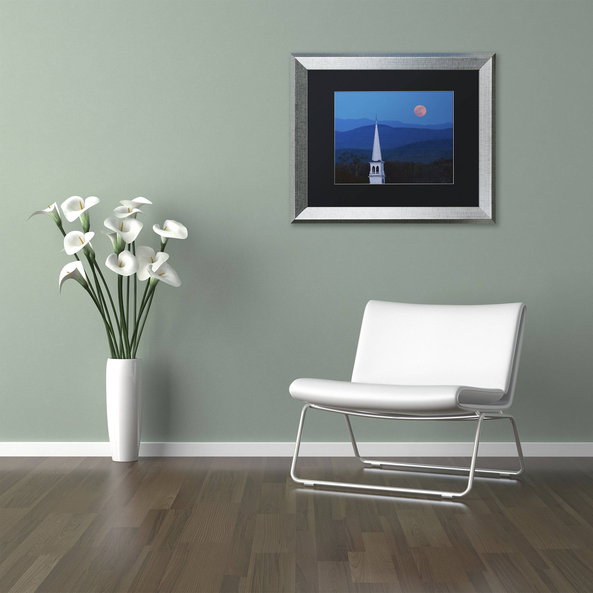 Trademark Fine Art "Moon over Vermont" Canvas Art by Michael Blanchette Photography Black Matte, Silver Frame