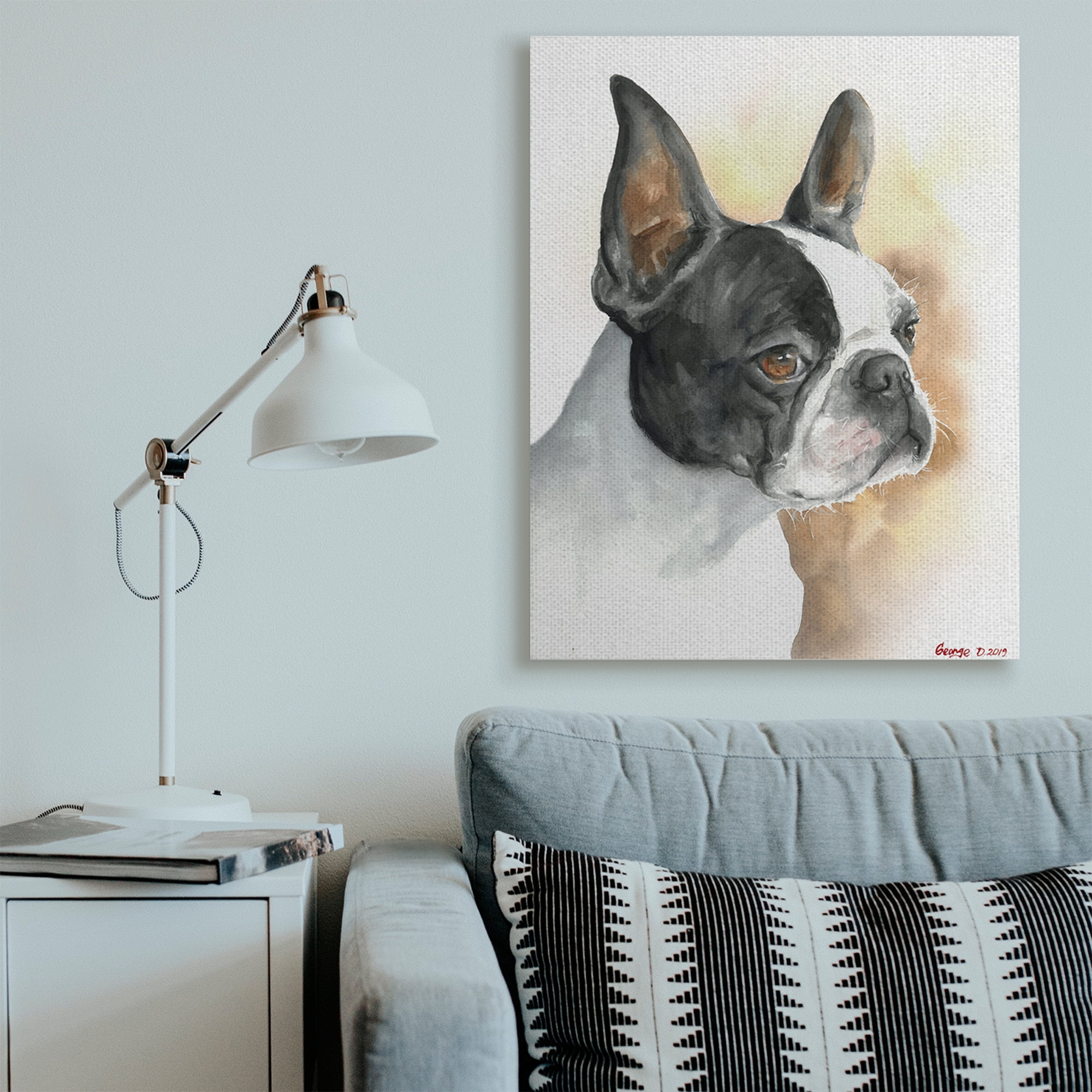 Stupell Industries Boston Terrier Pet Dog Portrait Black Brown Canvas Wall Art, 36 x 48, Design by George Dyachenko