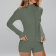thumbnail image 6 of GIPQJK Workout Sets for Women Athletic Zipper Running Jacket with Thumb Holes High Waisted Lightweight Shorts Long Sleeve Soft Yoga Gym Sets,Mint Green 0.84, 6 of 7