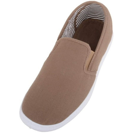 

Mens Casual Slip On Canvas Pumps Trainers with Stripe Design and Twin Gusset - Taupe - US 12