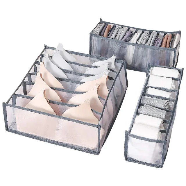 Organizador de cajones para ropa interior, 3 cajones de caja de almacenamiento, divisores compatibles con calcetines, corbatas, ropa interior y otros accesorios pequeños