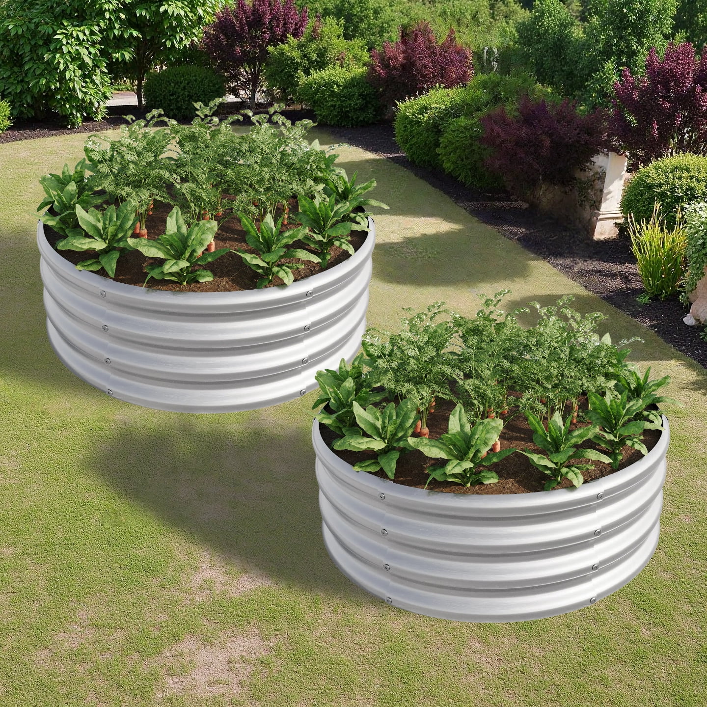 AsterOutdoor Tall Round Raised Garden Bed Planter Box Galvanized Metal 11.4 in Height / 110 Gallon Capacity, 2 pcs