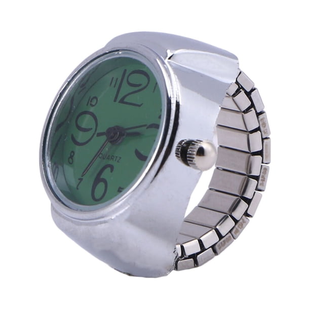 EeaseMX Reloj de anillo unisex, creativo, elástico, de acero inoxidable, de cuarzo, para hombre, mujer y pareja (verde).