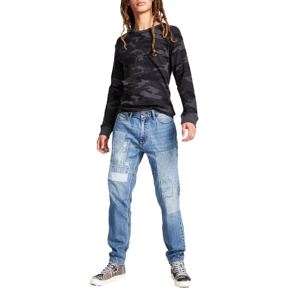 Sun   Stone Mens Abel Patchwork Tapered Leg Straight Leg Jeans