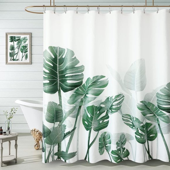 Green Tropical Shower Curtain for Bathroom Botanical Shower Curtain Natural Shower Curtain Floral Watercolor Leaves Spring Shower Curtain Vines Nature Country Style 72x72