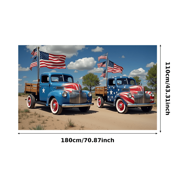 Decorative Design American Flag Truck Photography Backdrop for Fourth of July Celebration Party Event Decor