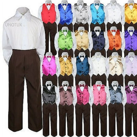 Color Choice 4pc Vest Bow Tie Boy Suit Brown Set Baby Toddler Kid Formal sz S-7