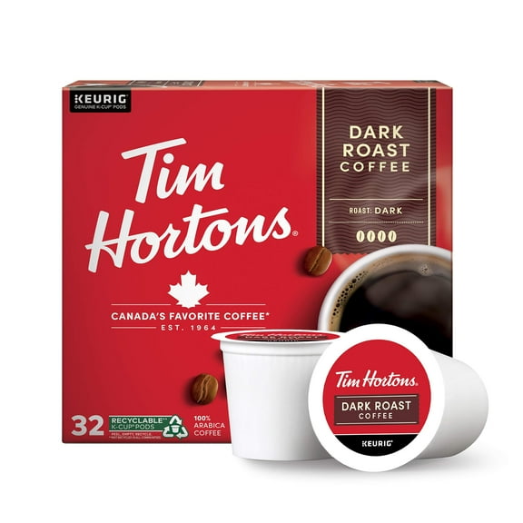 2 x - Tim Hortons Dark Roast Coffee, Single-Serve K-Cup Pods Compatible with Keurig Brewers, 32ct K-Cups,Red