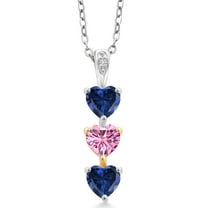 Gem Stone King Keren Hanan Lab Grown Diamond 3 Stone Heart Shape Pendant Necklace with Chain 925 Silver and 10K Yellow Gold Created Sapphire Pink Moissanite (1.51 Cttw)